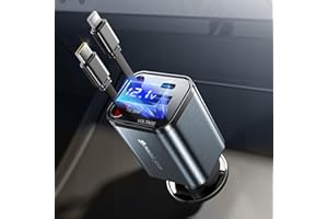 MAGIC JOHN Zapalniczka samochodowa 4 w 1, USB C 65 W, wysuwana ładowarka samochodowa, akcesoria samochodowe, szybka ładowarka z kablem typu C / portem USB C/USB A, kompatybilna z iPhone, Samsung