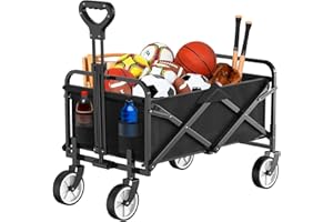 HOFTME Carrello Pieghevole su Ruote, Carro da di Grande Capacità con Maniglia Regolabile e Borsa di Copertura, Trasportatore da Picnic per Festival Shopping Campeggio Giardino Spiaggia (Nero-1)