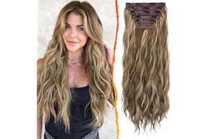 BARSDAR Extensiones de Clip de Pelo 50cm Largo Ondulado Balayage Cabello Extensiones Clip in 5 Piezas Extensiones de Cabello Sintético Clip in Postizos para Mujer Fiestas (Ceniza Marrón & Rubio)