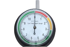 VERGO Jauge de Profondeur de Bande de Roulement de Pneu – Outil de Mesure Profondeur - 0-11mm/ 0-0.43pouces – Diametre du Cadran 44mm (1,7pouces) – Manomètre pour Voiture, Camion, Vélo, Moto
