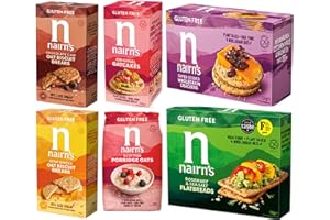 Nairn's Gluten Free Variety Pack - Oatcakes/Scottish Porridge Oats/Wholegrain Seeded Crackers/Choc Chip & Stem Ginger Biscuit Breaks/Rosemary Flatbread. Pack of 6