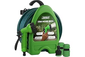 ZENO Hose Pipe Reel 10M | Garden Hose 32 Feet | Hosepipes for Garden with Water Spray Gun, Adjustable Nozzles, Stand | Compact and Portable Hosepipe for Watering Garden, Flowers, Cars | Heavy Duty