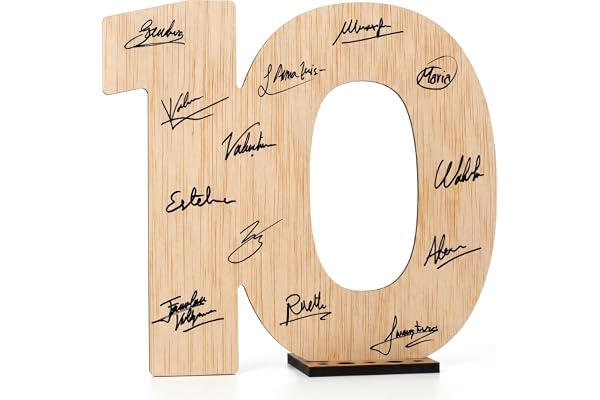 CONTRAXT Carte Anniversaire 10 ans Bois. Cadeau original joyeux anniversaire et mariage Numéro 10 livre d'or alternatif en bois décoration de fête homme femme garcon enfant