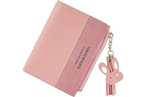 Bototack Small Wallet for Women, Ladies Bifold PU Leather Wallet with Tassels Cute Zipper Coin Purse Card Holder with Metal Snap Button for Girl Ladies Gifts (Pink)