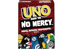 MATTEL GAMES Uno No Mercy Jeu De Cartes Familial avec 56 Cartes Supplémentaires, Règles Spéciales, Cartes Action Redoutables, Pénalités Plus Sévères, Jouet Enfant, Dès 7 Ans, HWV18