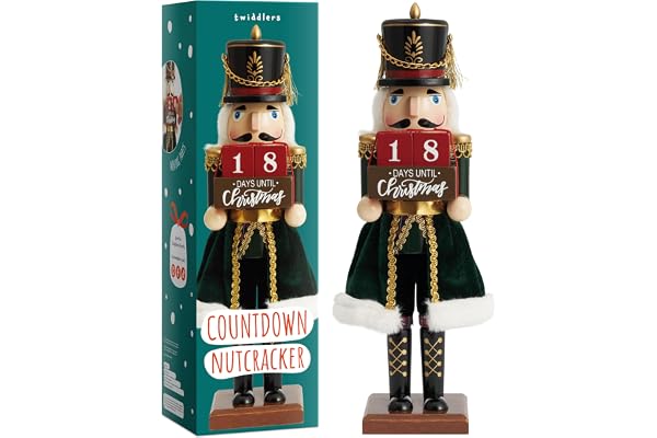 THE TWIDDLERS - Julnedräkning Trä Nötknäppar Soldat, 30 cm / 12" i Festliga Färger - Premium Handgjord Klassisk Traditionell Dekoration i Furu, Juldekoration med Dagar att Räkna Ned & Rörliga Delar
