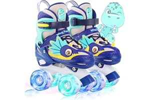 WESKIFAN Dinosaurio Patines para Niños Patines 4 Ruedas Niño Patines Quad Niña Patines Ajustables con Ruedas Luminosas para Principiantes Cumpleaños