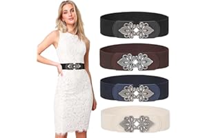 LEACOOLKEY Women's Wide Elastic Belt Stretch Elasticated Waist Belts Cinch Belt Vintage Belt Women Belts for Dresses