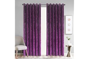 WEAVERS: Pair of Fully Lined Crushed Velvet Curtains. 4cm Metal Ring Top to Easily install curtains with Rods. Ideal for Winter and Summer. Color – Purple Size - 66" wide x 90" drop (168 x 228cm)