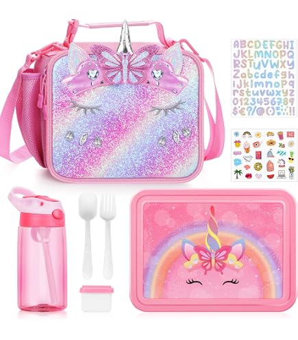 PinkSheep Boîte Bento Enfant 1200 Ml 3 Compartiments + Bouteille Sans BPA + Sac Isotherme – Motif Sirène – Idéal École & Pique-Nique
