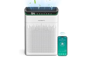 MERONTE Purificatori d'aria MORENTO per la casa Grande Camera Fino a 158m² con monitor di qualità dell'aria PM 2.5, compatibile Wi-Fi e Alexa, filtro HEPA Ingresso aria bifacciale per fumo e odori 23dB