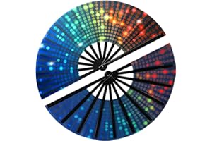 MAITYS 2 Stücke Große Falt Fächer Nylon Tuch Handheld Falt Fächer Chinesischen Kung Fu Tai Chi Fächer Schwarz Dekoration Falten Hand Fächer für Party Gefallen (DJ Licht Schwarz)