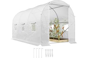Outsunny Serre de Jardin Tunnel Surface Sol 7 m² 3,5L x 2l x 2H m châssis Tubulaire renforcé 18 mm 6 fenêtres Blanc