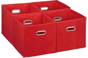 Relaxdays Set di 4 Scatola Portaoggetti, Set 4 Box Cubo da Scaffale HLP 30 x 30 x 30 cm, Portagiochi Pieghevole in Stoffa, Rosso, Poliestere