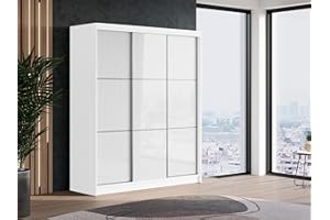 ‎MKS MEBLE MKS MEBLE Kleiderschrank, Schwebetürenschrank 180 cm, Kleiderschrank mit Schiebetüren, Kleiderschrank Weiss 180 cm Breit, Walencja - Weiß-Weiß