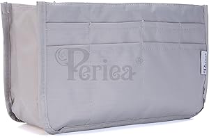 Periea ‘Daisy’ Handbag Organiser Insert - Tote Bag Inserts for Handbag, Bag Organiser Insert with 15 Compartments - Large, Light Grey