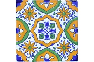 IL MAGHREBINO 20 Mattonelle tipo MOURAD in ceramica smaltata 10 X 10 cm spessore 0,6 cm - Mattonelle Tunisine realizzate con Serigrafia Artigianale (Giallo). Adatte a rivestimento.