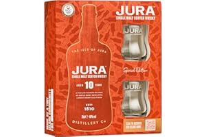 Jura 10 Year Old Single Malt Whisky Gift Set | 70cl 2 Glasses Gift Pack | Fruity and Balanced 40% vol | More than a Whisky, made by a Scottish Island Community | A Sweet, Smooth Single Malt