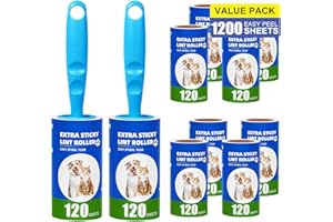 Omtofo 1200 Fogli Rullo Peli Animali 10 Rotoli + 1 Manico, Spazzola Adesiva, Rullo Adesivo Togli Peli Animali, Lint Roller per Vestiti, Capelli, Pelo di Cane, Pelo di Gatto, 120 Fogli/Rotoli