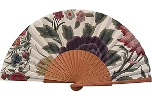 Tusitala Barcelona Ventaglio in Legno e Cotone Mantón - 100% Artigianale e Spagnolo - Include Custodia in Iuta Naturale - Accessorio di Moda Fatto a Mano - Misura 23 cm.