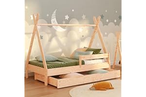 smartwood Letto Casetta Bambini 90x190 - Letto Singolo con Cassetto TIPI D in Legno di Pino FSC con Sponda Anticaduta e Reta a Doghe Fino a 230 kg - Per Bambino e Bambina - Montaggio Facile