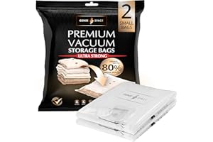 GENIE SPACE Small Vacuum Storage Bags, Pack of 2, 60x40cm | Compact & Strong Space Saving Bags | Premium Airtight & Reusable Vacuum Bag for Clothes, Towels, Underwear & Baby Clothing