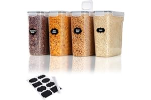 Lifewit 4 szt. Pojemniki do Przechowywania Zbóż z Ookrywkami Typu Flip-Top, 4L Hermetyczne ZestawyPojemników do Przechowywania Żywności z Naklejkami na Etykiety do Organizacji Lady Kuchennej, Owsa