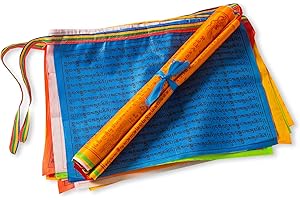 PHENO FLAGS Banderas tibetanas con 20 Banderas por Cadena - Banderas tibetanas de oracion adecuadas para Exteriores, decoración y oraciones budistas - Banderines Nepal de poliéster Brillante