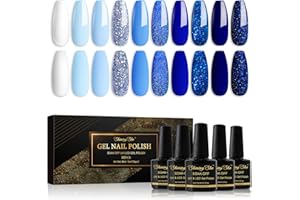 Shining She Gel Nail Polish Blue, 10 Colors white Baby Blue Navy Blue Glitter Gel Polish Kit Soak-Off UV/LED Blue Series Nail Polish Gel Gift for Nail Art Salon DIY Home, 8ML