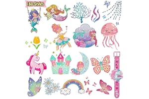 Leesgel Glitter Tattoos for Girls, 160 Styles Glitter Tattoos for Kids Party Bag Fillers, Fake Transfer Tattoo Stickers for Boys Girls Games Toys Birthday Halloween Decorations Supplies