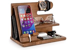 ‎TESLYAR TESLYAR Drewniana stacja dokująca do telefonu dla mężczyzn – organizer na biurko lub stolik nocny – prezent urodzinowy dla mężczyzn, ojców – pomysł na rocznicę od żony – uchwyt na klucze, stojak