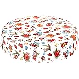 ANRO Vaxbordsduk, vaxduk, bordsduk, jul, julkulor, fest, rund, 140 cm