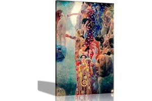 ARTLEY PRINTS Medizin von Gustav Klimt Leinwanddrucke Wandkunst Hängende Dekor Ölgemälde Reproduktion Gerahmte Bilder 60 x 86 cm