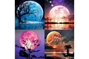 MOGTAA 4 pezzi Paesaggi Diamond Painting Kit Completo, Luna Diamond Painting Bambini Adulti, Albero Kit di pittura a diamante 5D fai da te, Strass Painting Decorazione per Casa 30x30cm