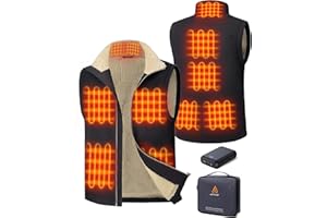 GOTOBI Gilet Chauffant Homme Avec Batterie 16000mah 7,4V Incluse,9 Zones de Avec 3 TempéRatures,Gilet en toile,Veste doublée polaire chaude et coupe-vent pour l'extérieur