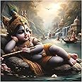 Omdecor Madan Gopal With On the Tree Sleeping God Wall Poster For Pooja Room Living Room Office Size 40Cm X 40Cm