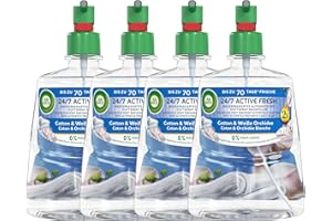 ‎AIR WICK Air Wick Active Fresh – Aeorosolfreier, automatischer Lufterfrischer – Raumduft Cotton & Weiße Orchidee – 4 x 228 ml Nachfüller