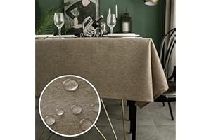 WELTRXE Rectangle Table Cloth,140x200cm,Faux Linen Tablecloth,Water Resistant Spill Proof Wipeable Polyester Dining Table Cover for Cafe Restaurant Buffet Tabletop Decoration,Dark Linen