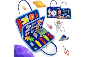 Alljia Busy Board 1 Year Old Boys, 1st First Birthday Gifts - Montessori Busy Board for Toddlers - Baby Busy Book to Learn Basic Life Fine Motor Skills - Plane Toys for Age 1 2 3 (Blue)