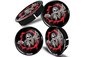 SkinoEu® 4 x 60mm ABS Plastique 3D Cache-Moyeu Capuchons de Centre Enjoliveurs de Roue Voiture Cache Moyeux Jante Universel Cache-Moyeux Crâne Tête De Mort Squelette Majeur C 26