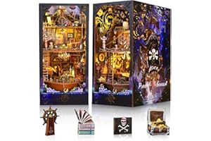 Aoykkii DIY Book Nook Kit,Casa Delle Bambole in Legno,Modello di Puzzle con Luci LED,3D kit di modellazione in legno Kit Case in Miniatura da Costruire (una nave pirata)