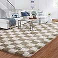 BYBSRLL Checkered Rug for Bedroom, 90x150cm Beige and White Living Room Area Rugs for Kids Baby Room, Nursery, Dorm, Lounge Decor, Soft Fluffy Plush Fuzzy Checkerboard Floor Carpet