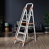 Plantex Secura Ladder for Home-Aluminium Foldable 5 Step Ladder with Safe Hand Rail (Orange-Silver)