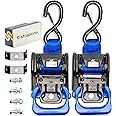 Strapinno 2PCS Retractable Ratchet Straps (1 7/8 in x 4 ft) Heavy Duty Transom Tie Downs for Boat, PWC Trailer - Extra Mounting Brackets & Bolt Set,Safety Latch S-Hook,Break Strength 2,600LBS/1,180KG