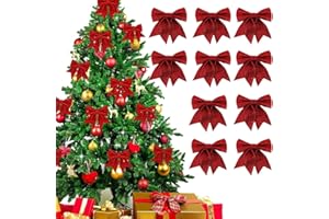 FaJoek Weihnachtsschleifen Rote, 10pcs Weihnachtsbaumschmuck Schleifen, Weihnachtsbaum Bogen Schleife, Geschenkschleife Glitzer, Dekoschleife, Weihnachtsbaumschleifen for Decorations