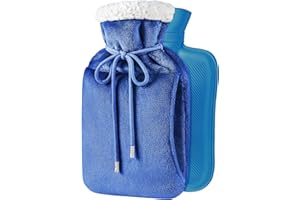 Adafsta Rubber Hot Water Bottle with Cover,Fluffy 2L Hot Water Bag with Kangaroo Pocket for Cramps, Pain Relief, Period Cramps, Back, Shoulder, Neck, Bed Warmer for Kids, Men & Women