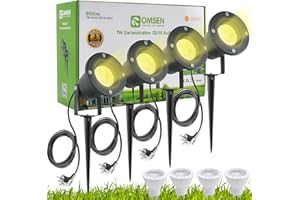 OMSEN Spots de Jardin avec Piquet GU10 7W, Blanc Chaud 3000K, Aluminium Solide, Étanche IP67, Ampoules Remplaçables, Spot à Piquer LED Extérieur pour Jardin, Cour, Arbre, Pelouse, Plantes, Lot de 4