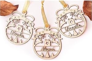 Olesea Bolas de Navidad Personalizada con Nombre de Madera 3 Unidades Navidad Decoración - Adornos Cuerda incluida (Esfera)