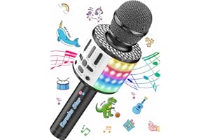 MICQUTR Microphone karaoké sans Fil, Karaoke Micro Bluetooth avec LED, Portable Micro sans Fil Haut-Parleur Enregistreur Compatible avec Android/iOS Smartphone pour Enfants/Adultes Chanter, Famille KTV, Fête