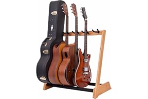 Nefelibata Soporte de Guitarra Multiusos 5 Soportes Soporte de Guitarra de Madera para Guitarras y Estuches, Guitarras Eléctricas, Guitarras Acústicas, Guitarras Bajos, Cellos - Fresno Alemán